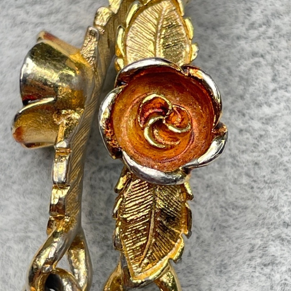 Vintage Avon Bracelet Gold Tone Orange Enamel Roses Leaves Romantic MCM 6.75"